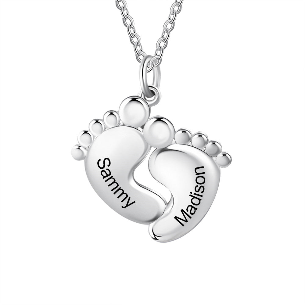 Personalized Rhodium Plated Feet Necklace