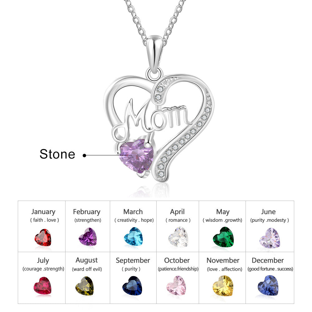 Birthstone Rhodium Plated Mom Necklace