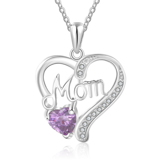 Birthstone Rhodium Plated Mom Necklace