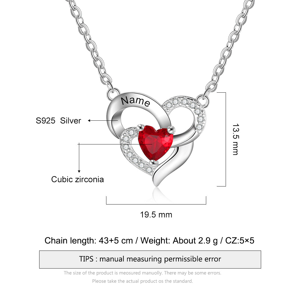 925 Sterling Silver One Birthstone Heart Necklace