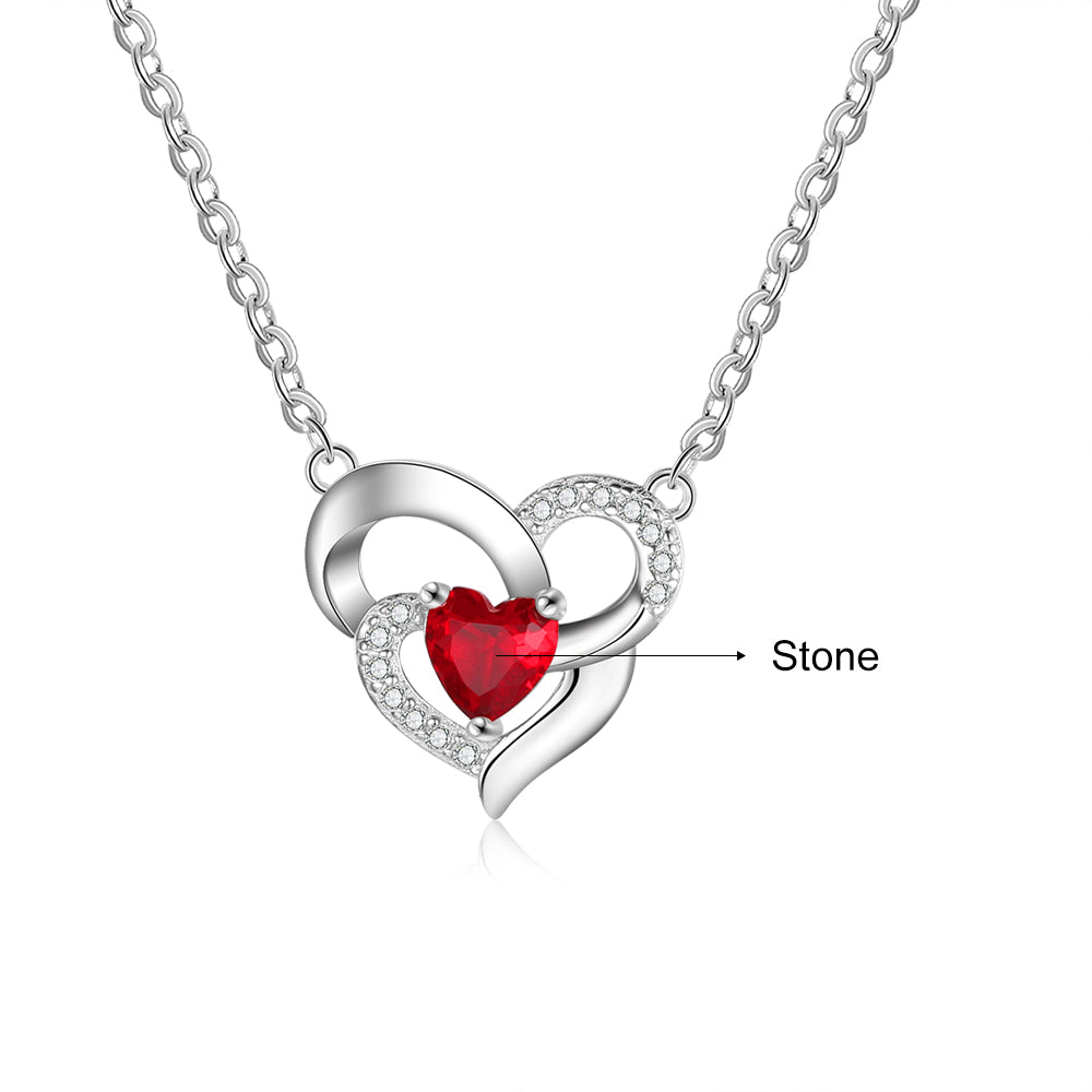 925 Sterling Silver One Birthstone Heart Necklace