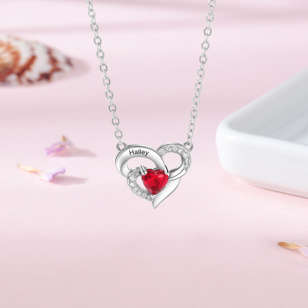 925 Sterling Silver One Birthstone Heart Necklace