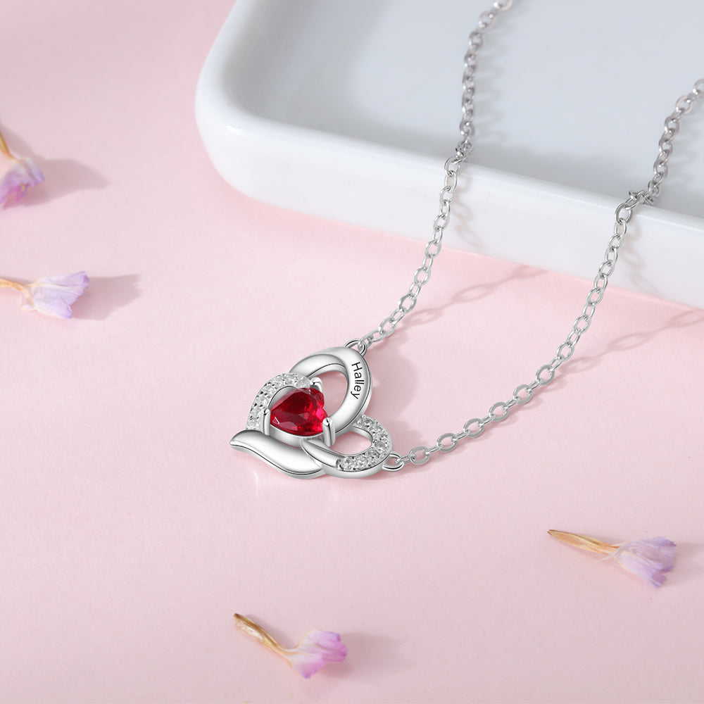 925 Sterling Silver One Birthstone Heart Necklace