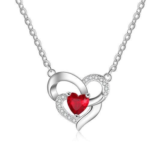 925 Sterling Silver One Birthstone Heart Necklace