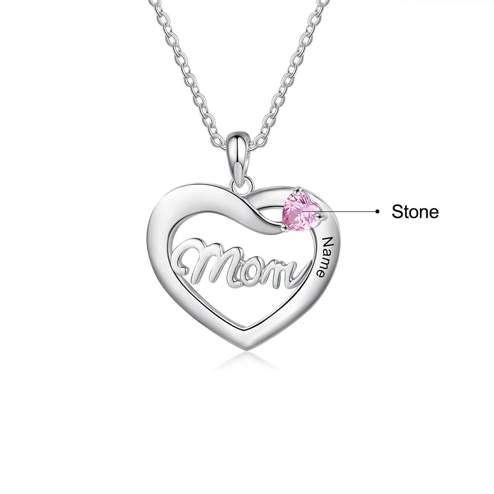 Custom Name Heart With Mom Necklace