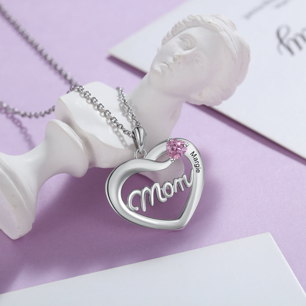 Custom Name Heart With Mom Necklace