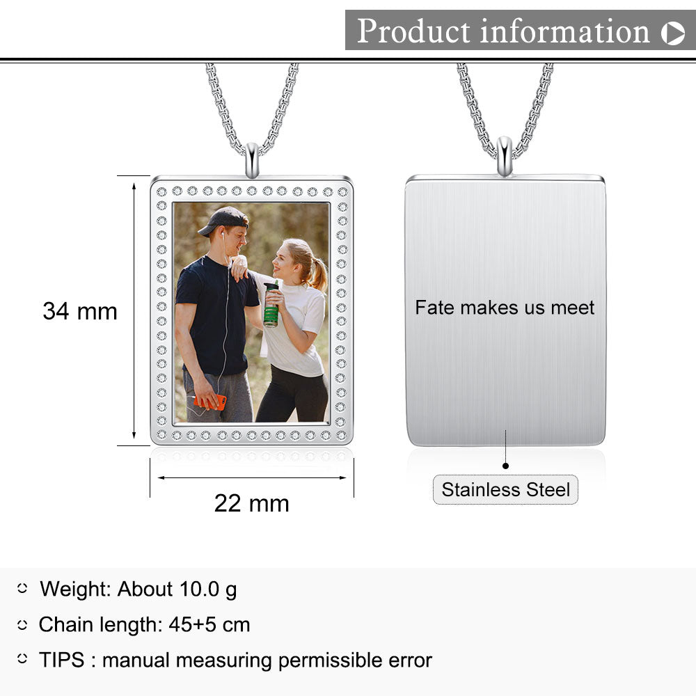 Stainless Steel Rectangle Photo Pendant Necklace