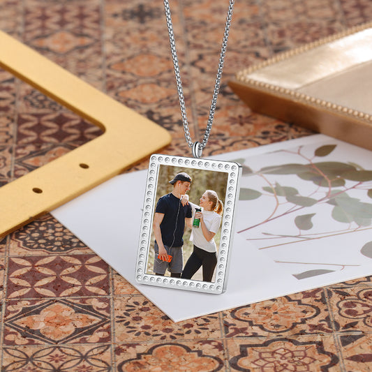 Stainless Steel Rectangle Photo Pendant Necklace