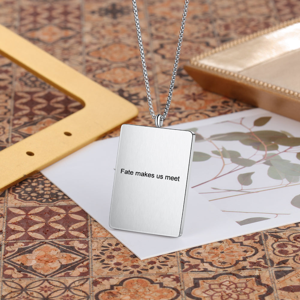 Stainless Steel Rectangle Photo Pendant Necklace