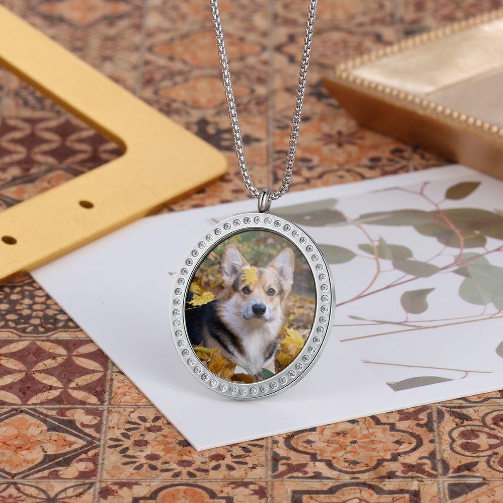 Stainless Steel Customized Photo Round Pednant Necklace