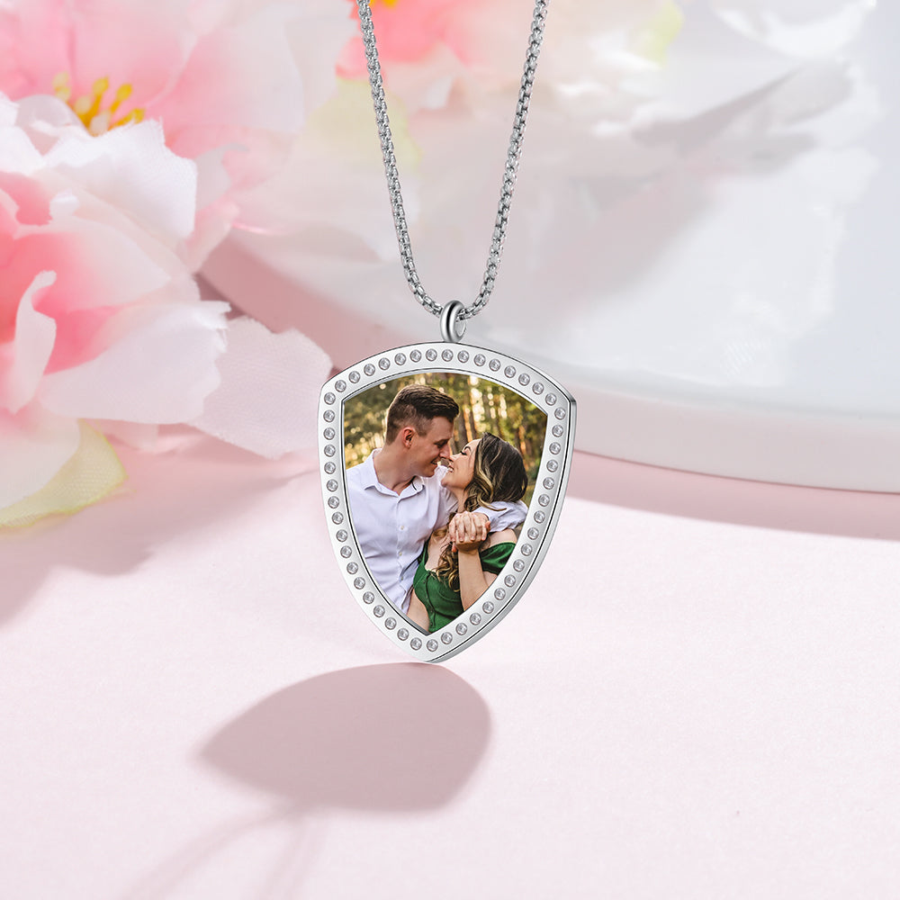 Stainless Steel Shield Personalized Photo Pendant Necklace