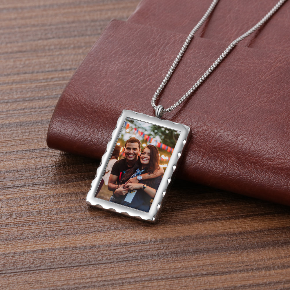 Stainless Steel Personalized Photo Square Shape Pendant Necklace