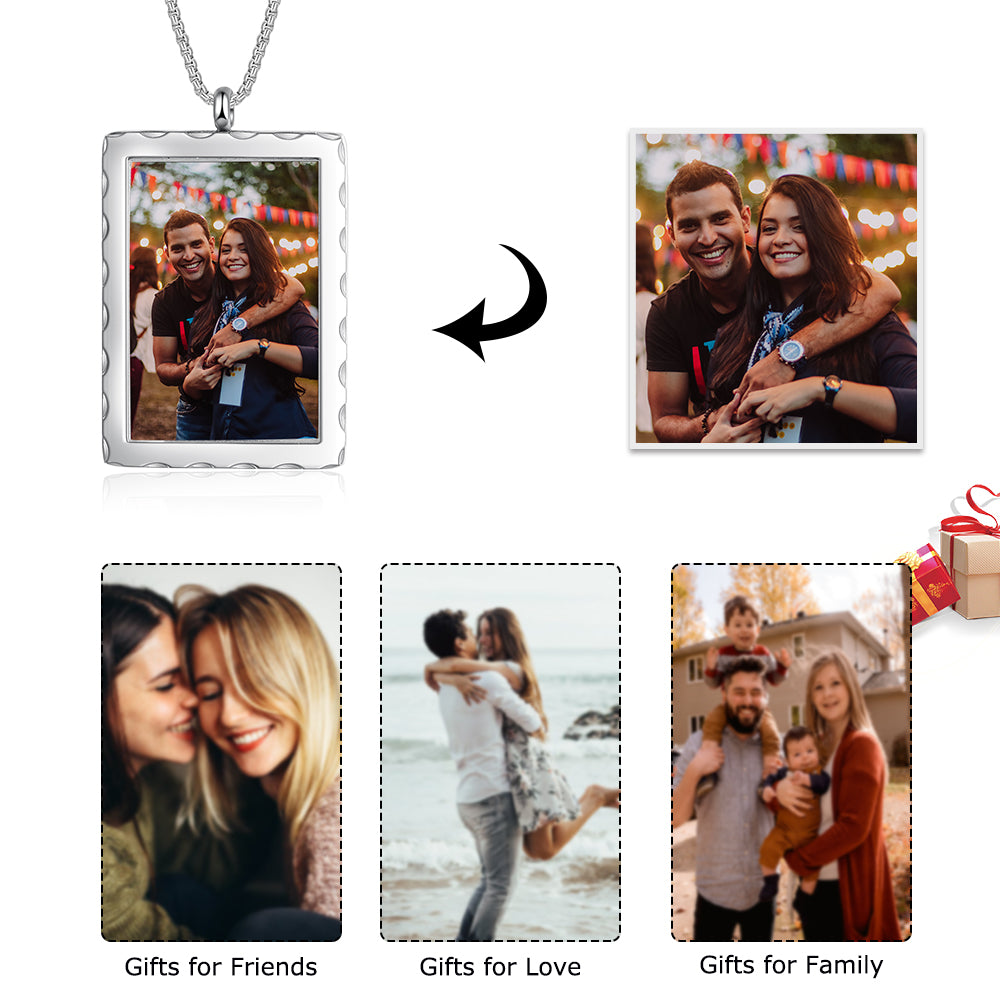 Stainless Steel Personalized Photo Square Shape Pendant Necklace