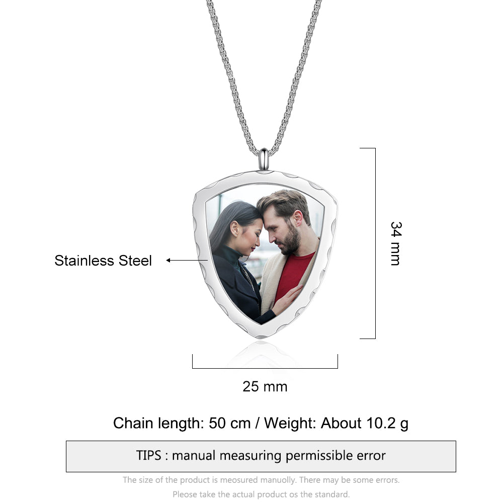 Stainless Steel Personalized Photo Shield Shape Pendant Necklace