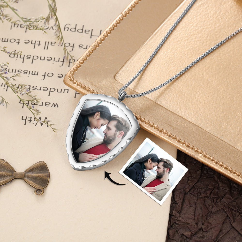 Stainless Steel Personalized Photo Shield Shape Pendant Necklace