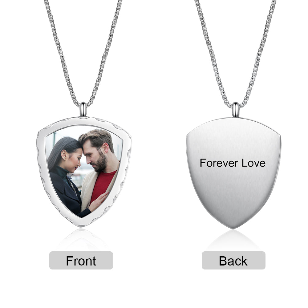 Stainless Steel Personalized Photo Shield Shape Pendant Necklace