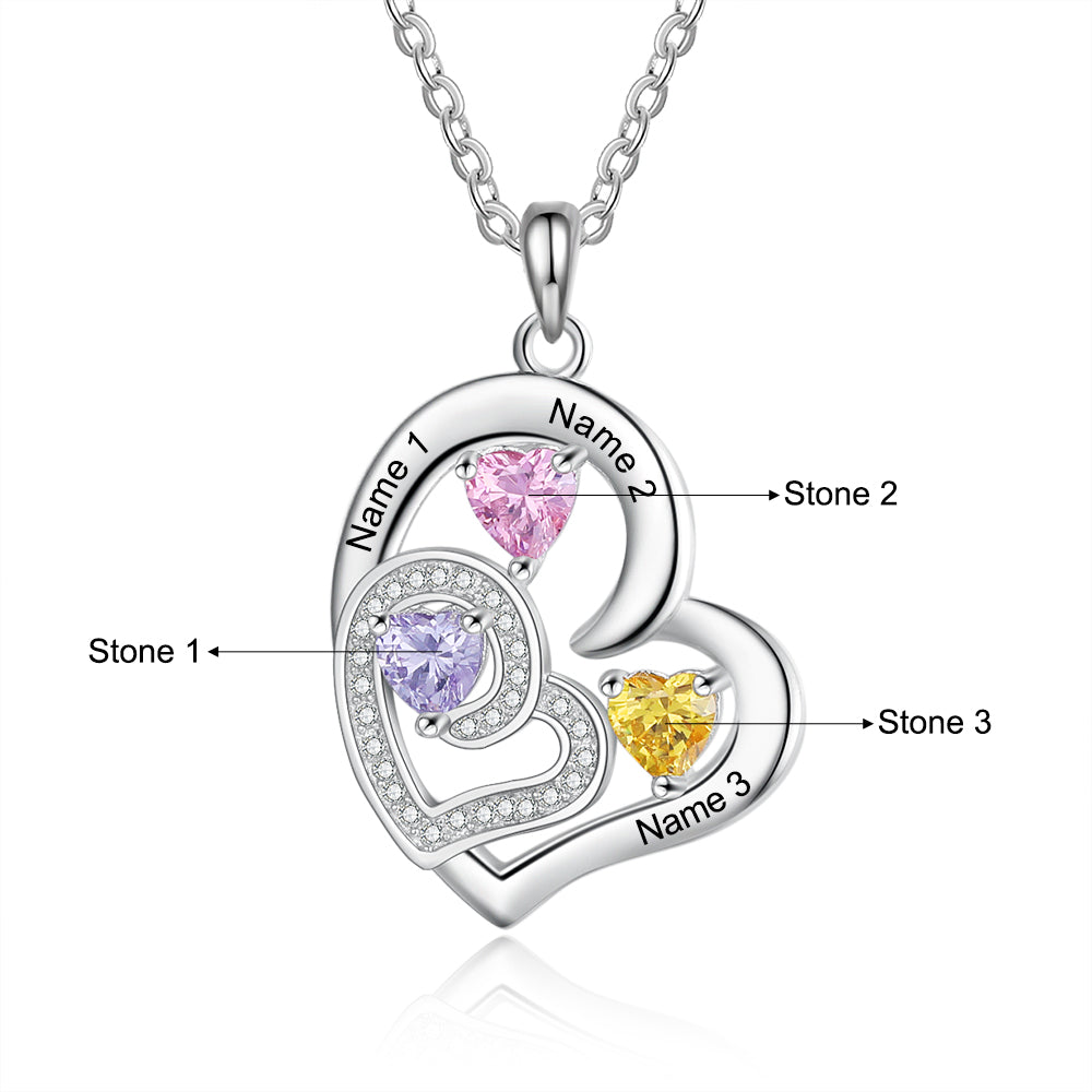 Custom Name Rhodium Plated Birthstone Heart Necklace