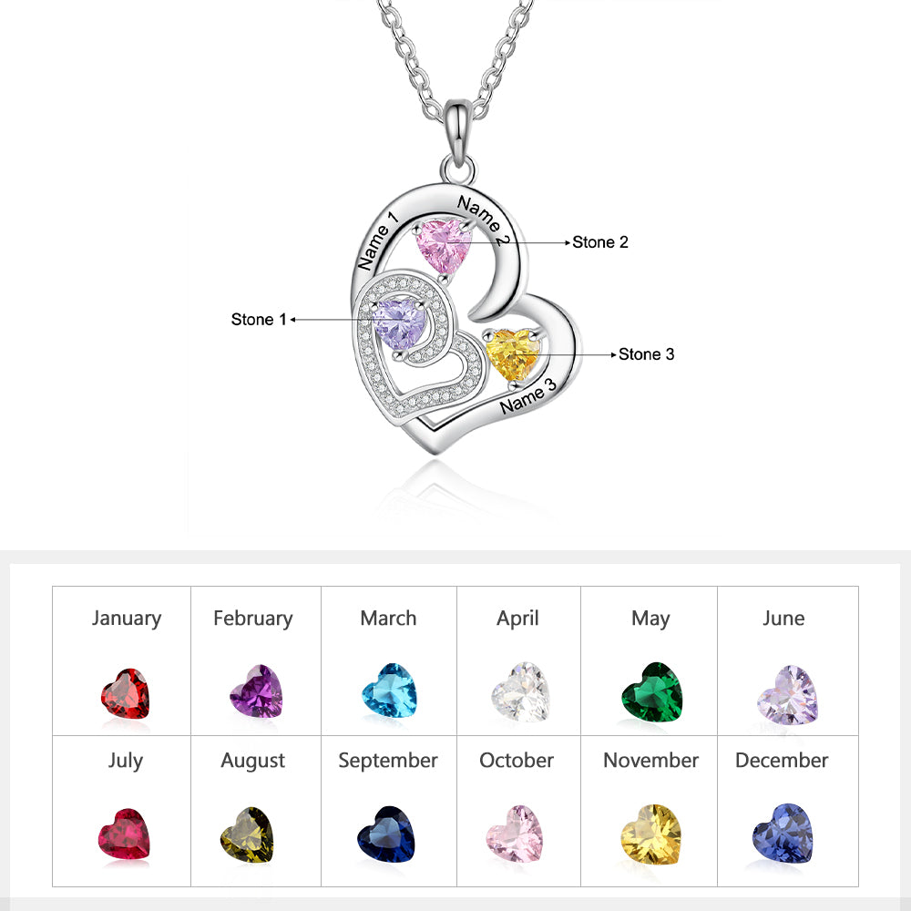 Custom Name Rhodium Plated Birthstone Heart Necklace