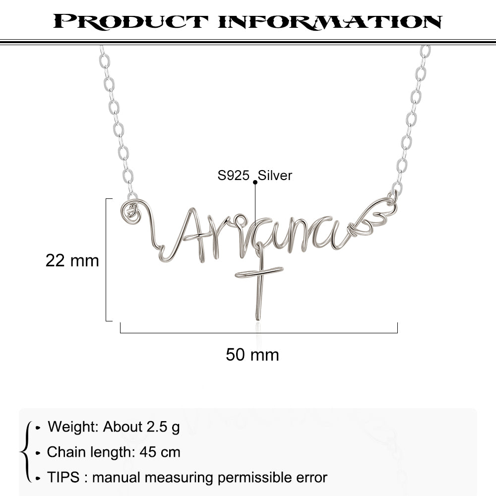 925 Sterling Silver Name Necklace with Cross