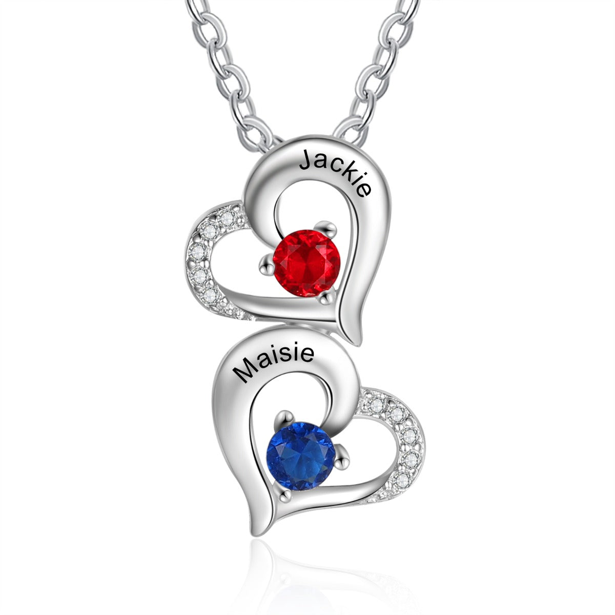 Hearts Pendant Necklace with Birthstones