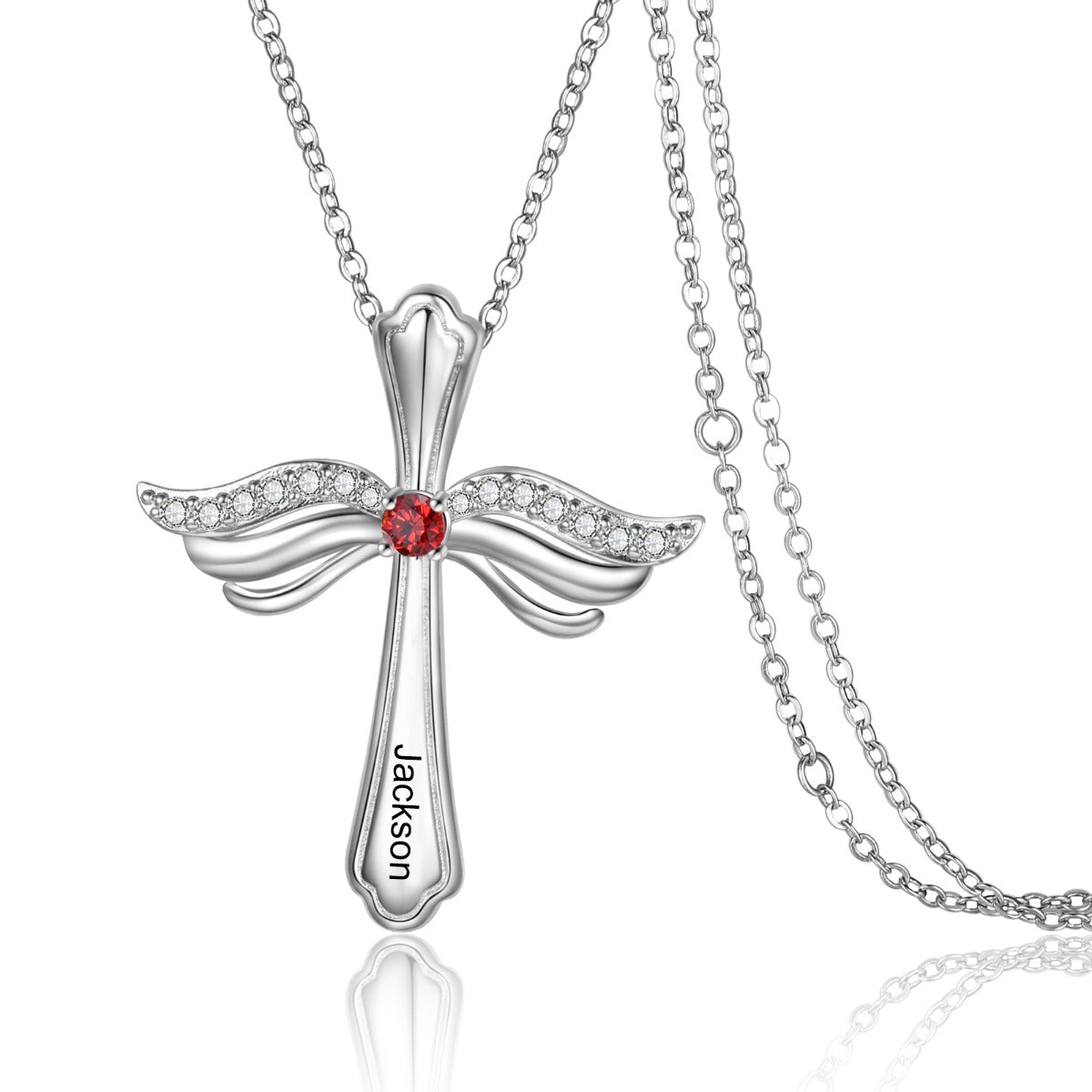 Custom Engraved Rhodium Plated Cross Necklace