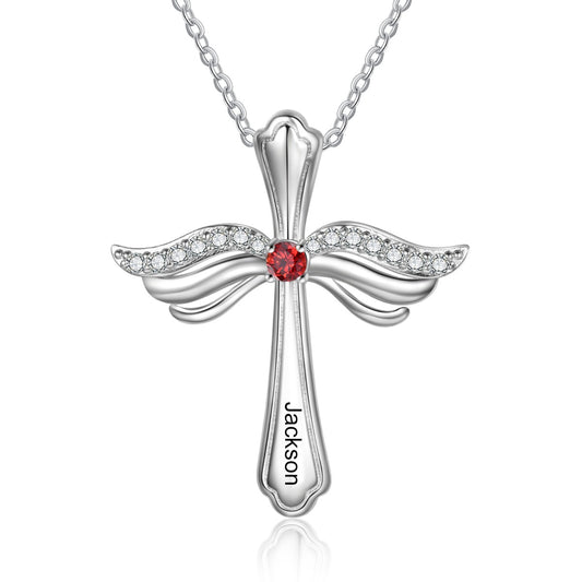 Custom Engraved Rhodium Plated Cross Necklace