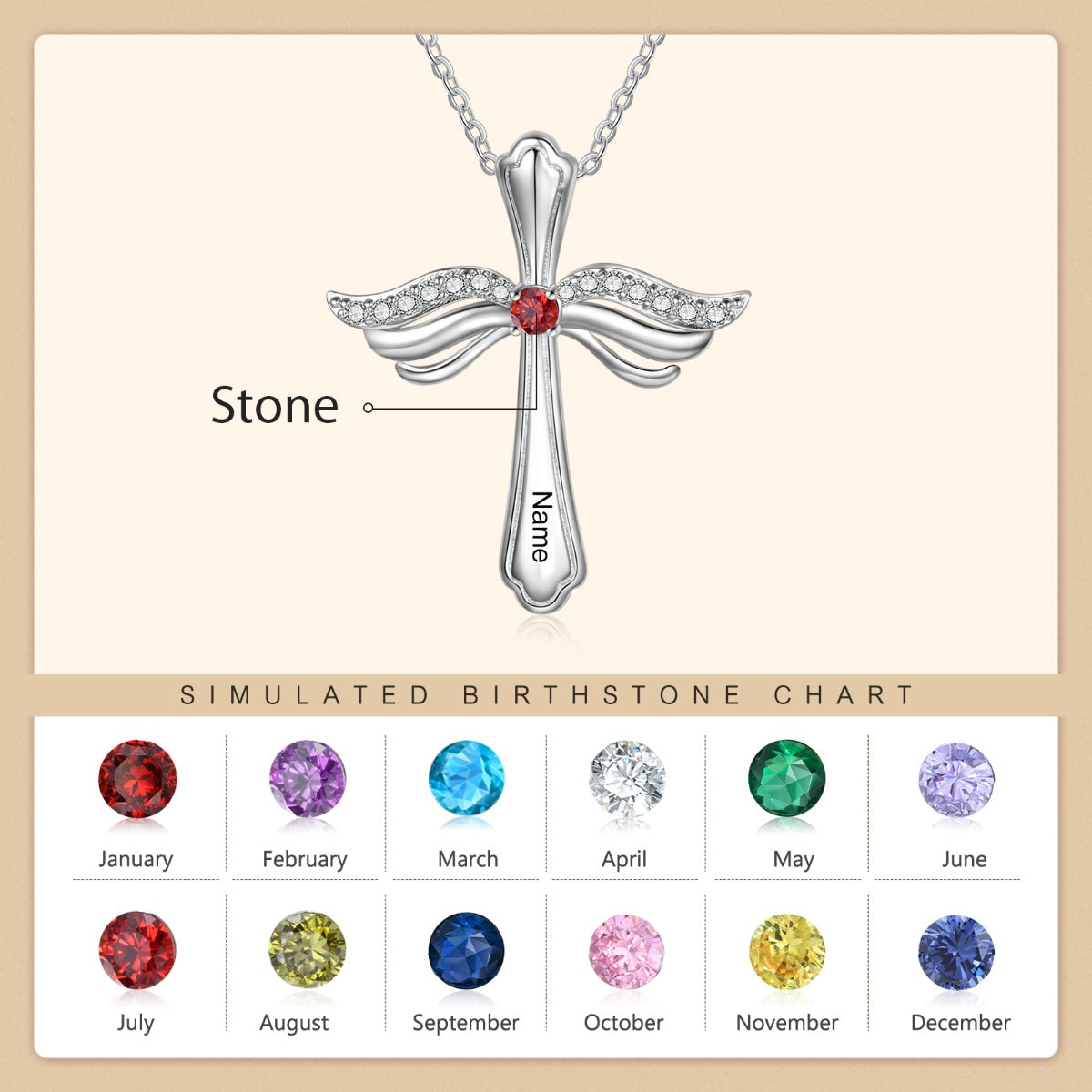 Custom Engraved Rhodium Plated Cross Necklace