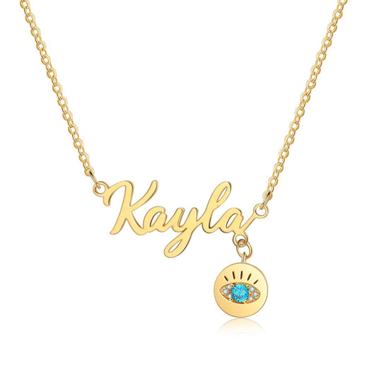 Gold Plated Evil Eye Name Necklace