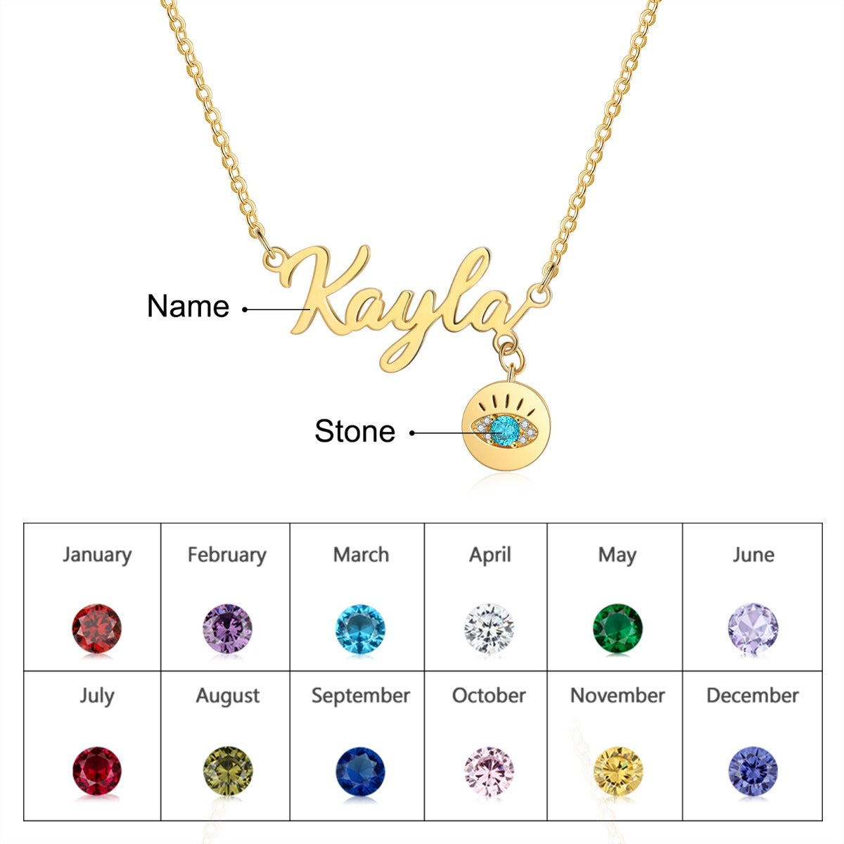 Gold Plated Evil Eye Name Necklace