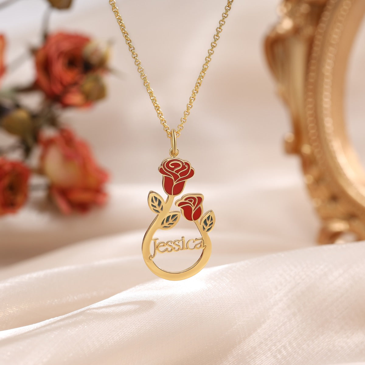 Personalized Stainless Steel Rose Flower Name Necklace