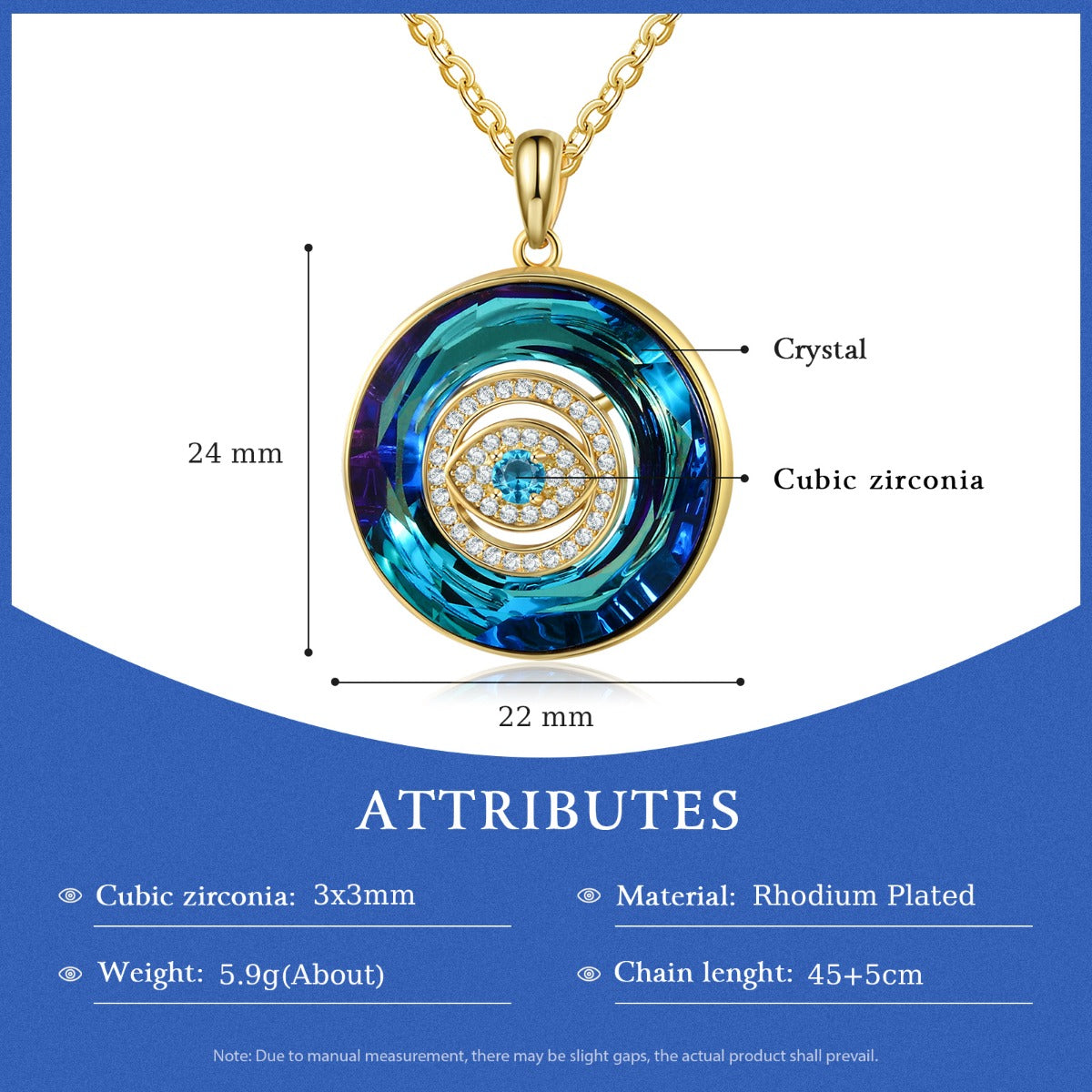 Custom Rhodium Plated Personalized Evil Eye Pendant Necklace