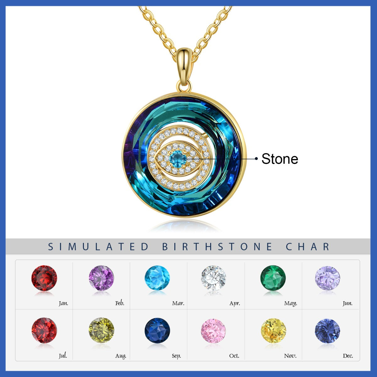 Custom Rhodium Plated Personalized Evil Eye Pendant Necklace