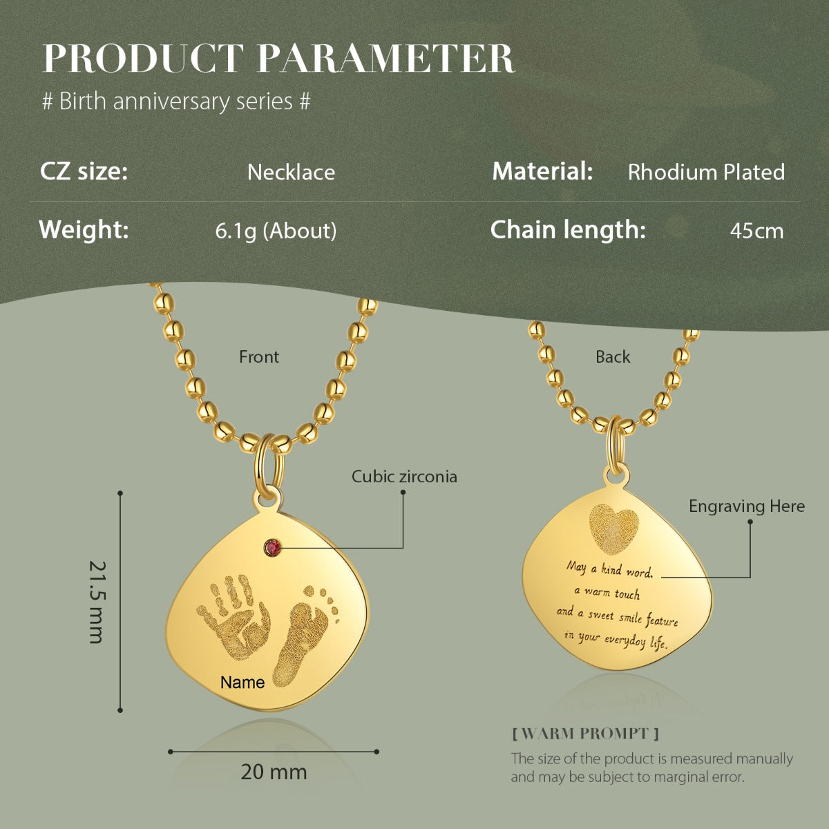 Rhodium Plated Birth Anniversary Necklace