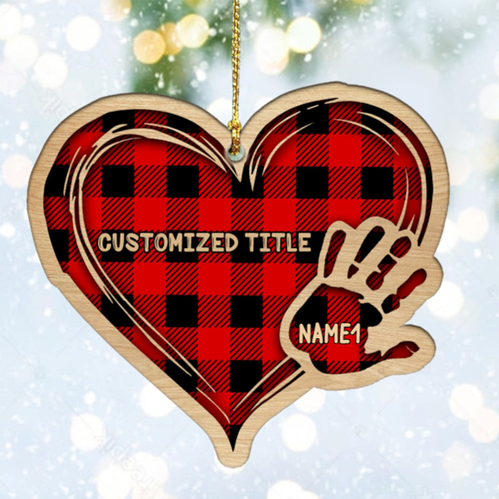 Personalized Checkered Heart Family Christmas Ornament with Engraved 1-11 Name