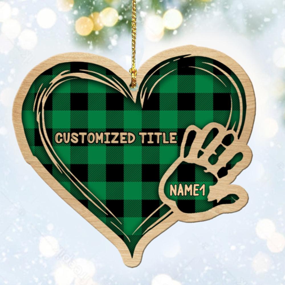 Personalized Checkered Heart Family Christmas Ornament with Engraved 1-11 Name