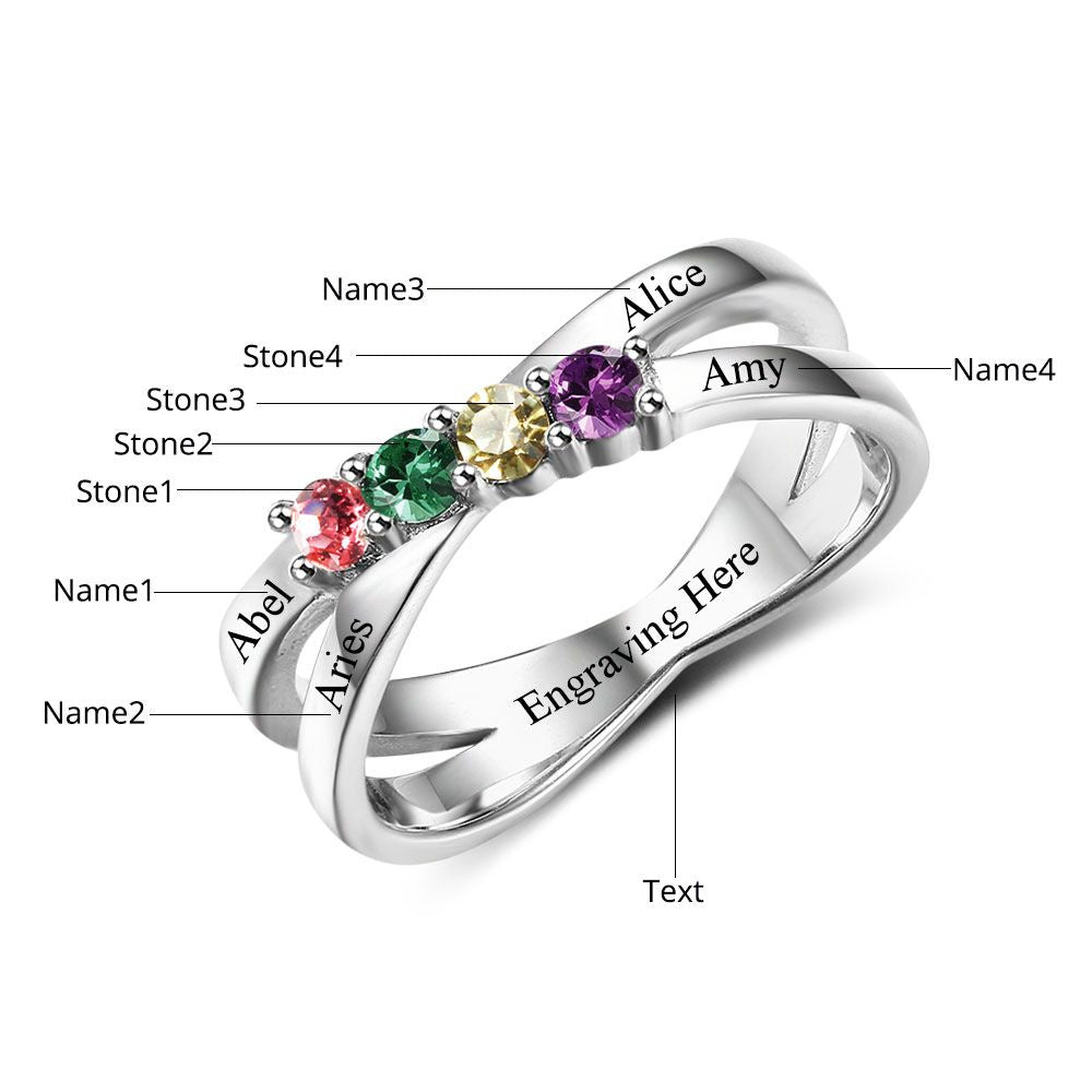 Custom 925 Silver Four Birthstones Rings