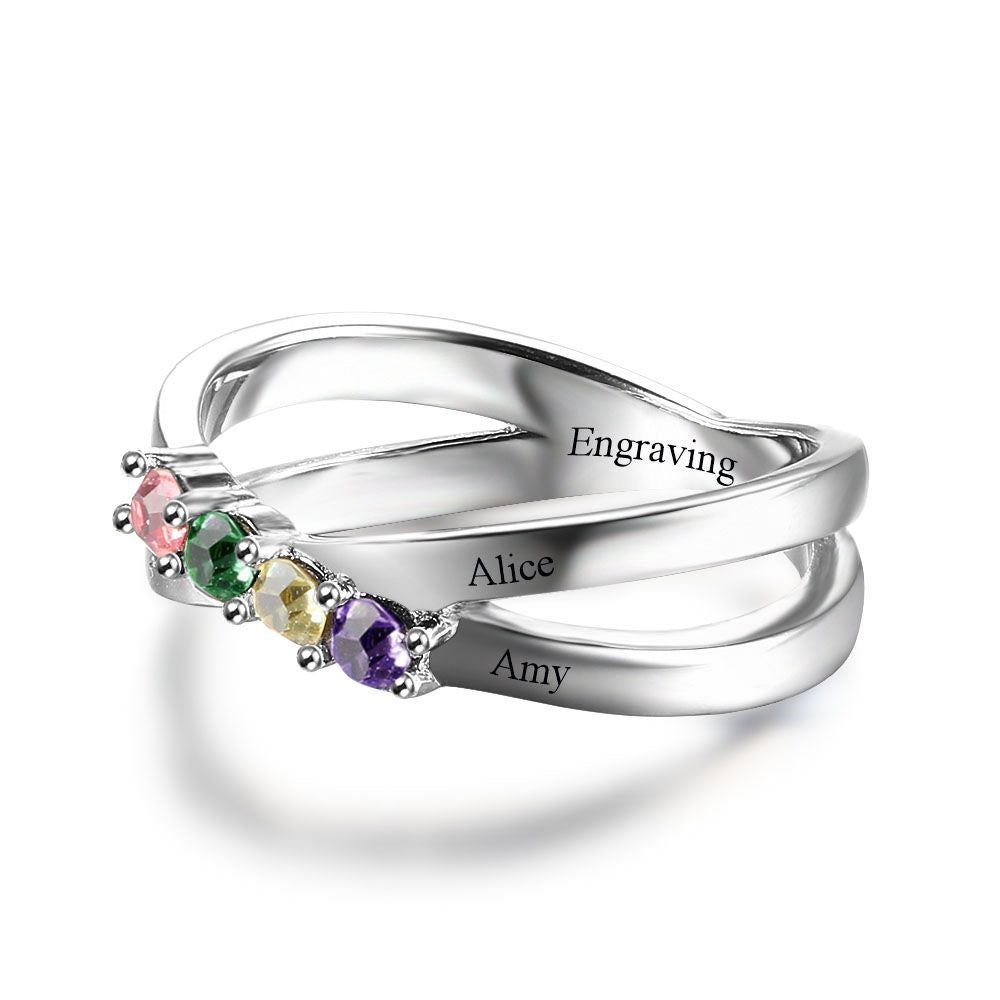 Custom 925 Silver Four Birthstones Rings