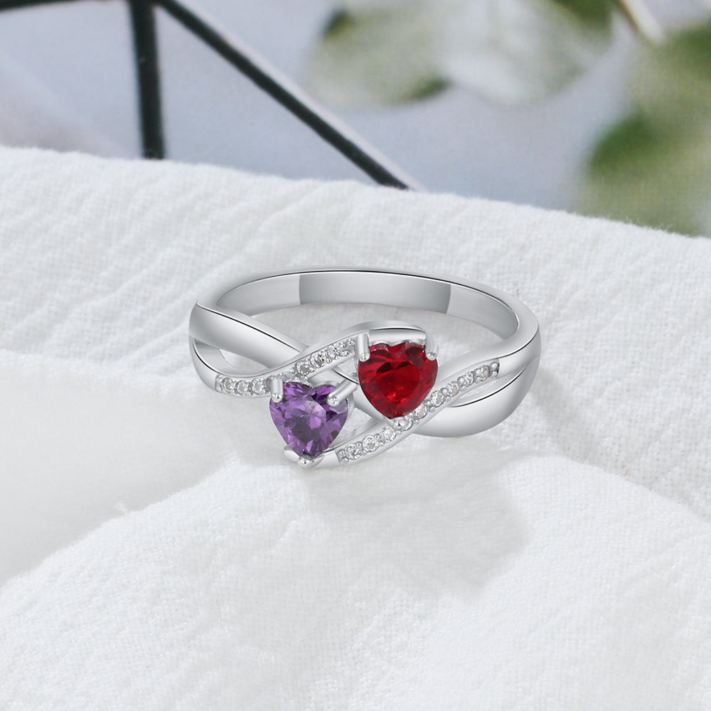 925 Sterling Silver Heart Birthstone Name Rings