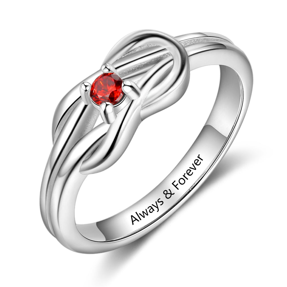 Custom Birthstone Engraved Rhodium Plated Ring