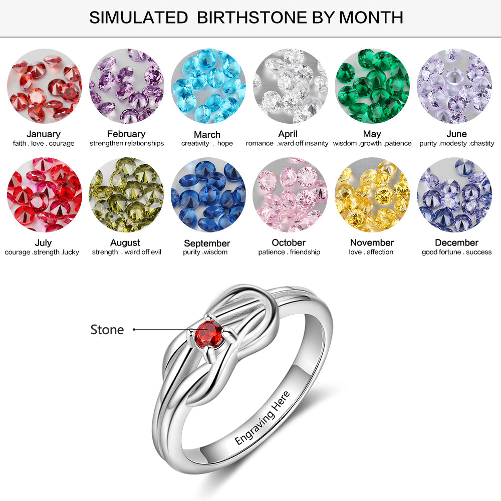 Custom Birthstone Engraved Rhodium Plated Ring