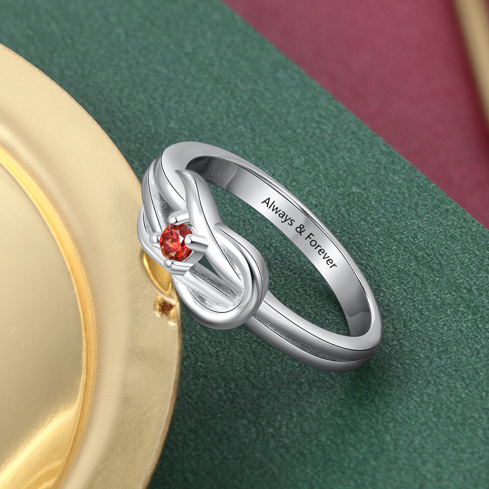 Custom Birthstone Engraved Rhodium Plated Ring