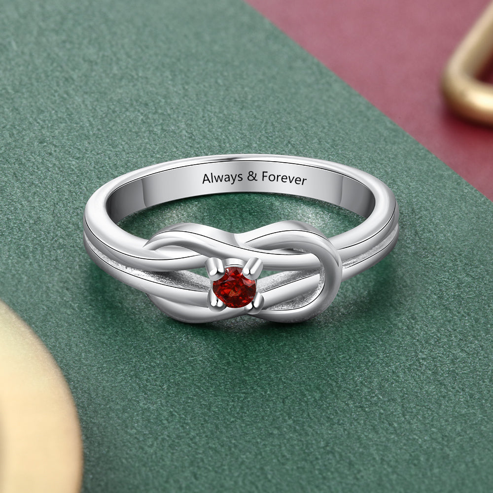 Custom Birthstone Engraved Rhodium Plated Ring