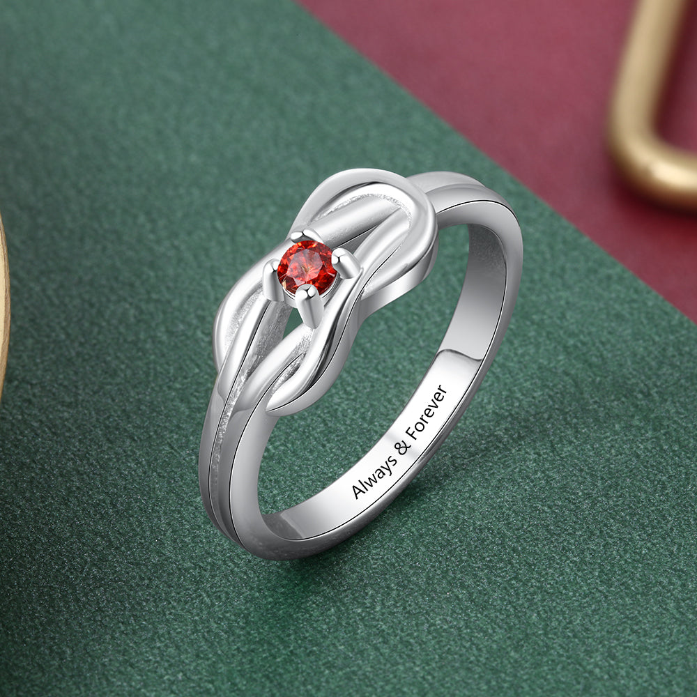 Custom Birthstone Engraved Rhodium Plated Ring