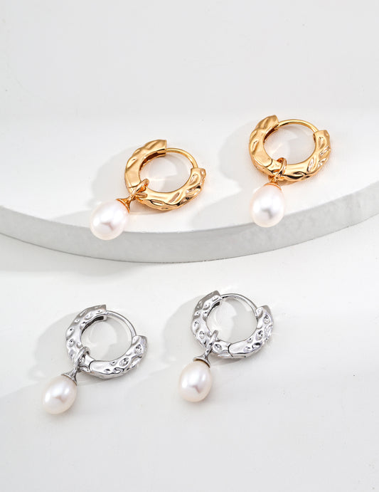 Vintage Natural Pearl Hoop Earrings