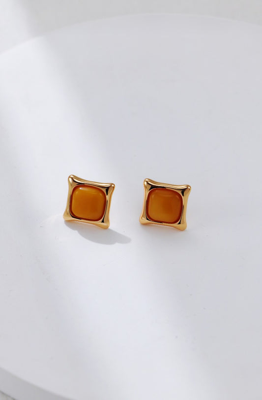 Vintage Gold Amber Honeycomb Stud