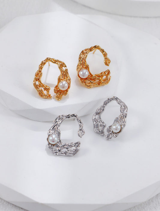 Liquid Metal Pearl Earrings