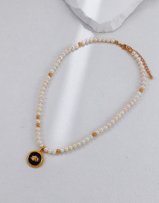 Vintage Glazed Rose Flower Pendant Necklace