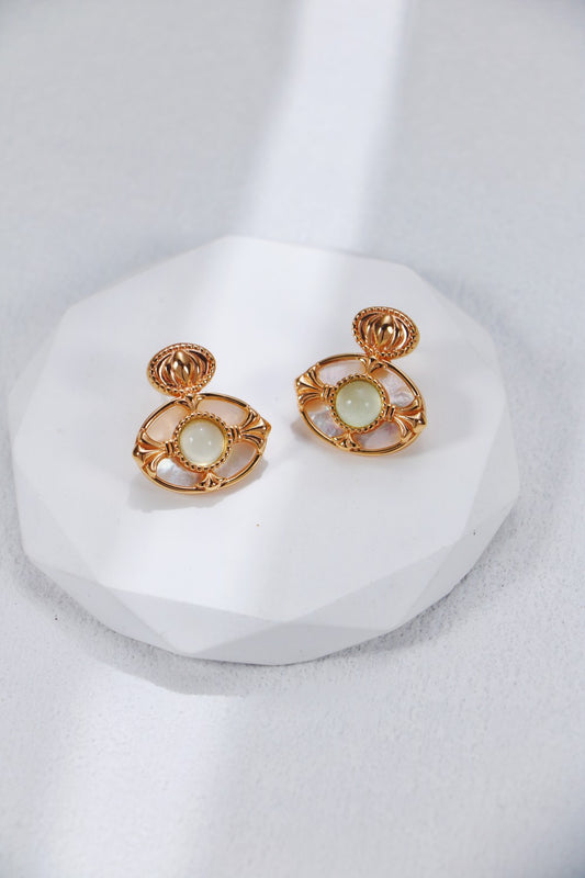 Prehnite Chalcedony WIth White Shell Earrings