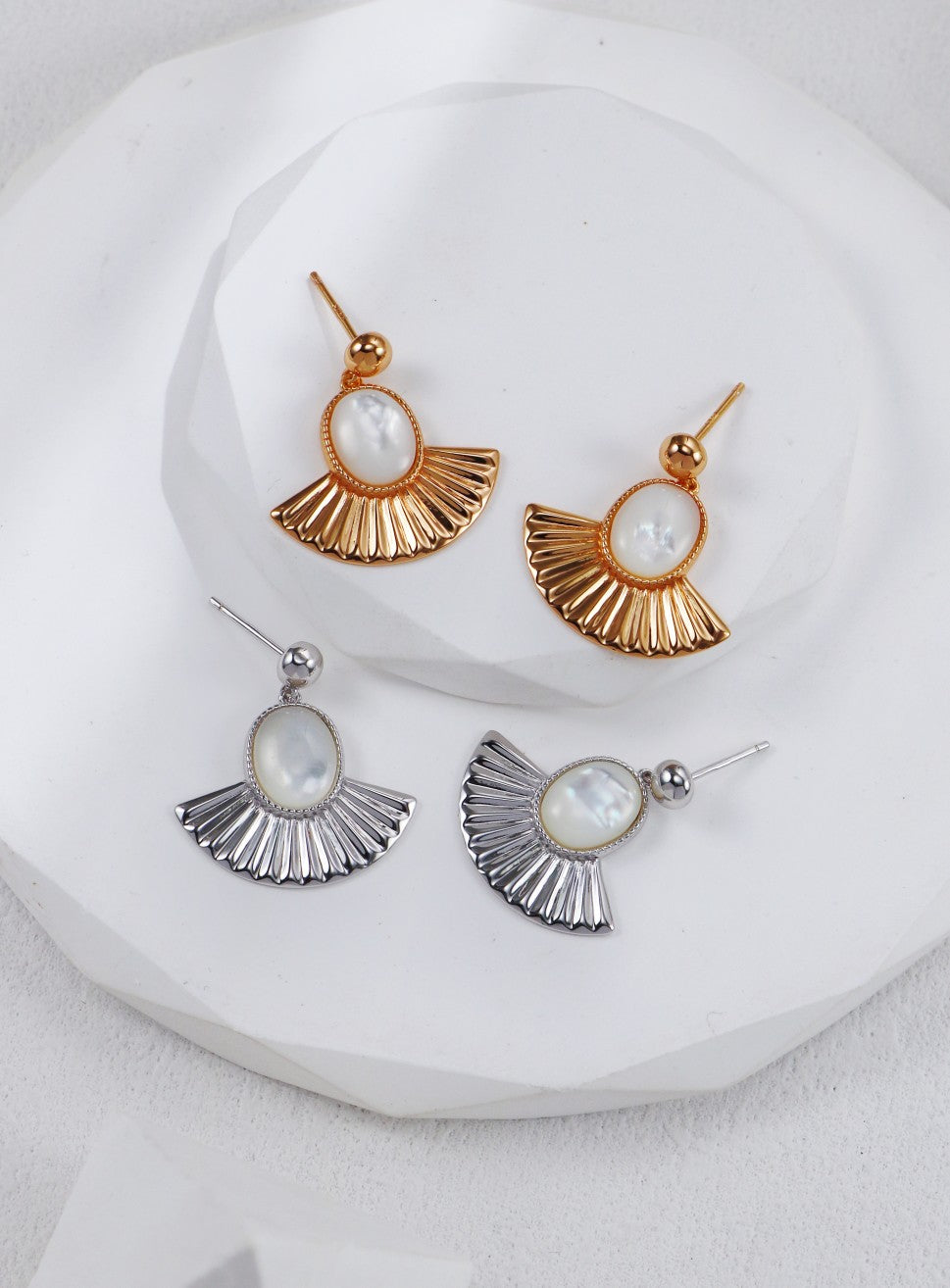 Fan-Shaped Mother-of-Pearl Earrings