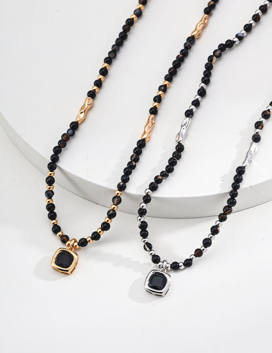 Round Polished Black Agate Necklace